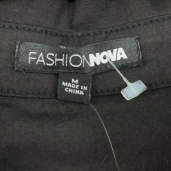 Fashion Nova Top Women's Sz M Black Collared Long Sleeve Toggle Front Side Zip - Picture 11 of 13